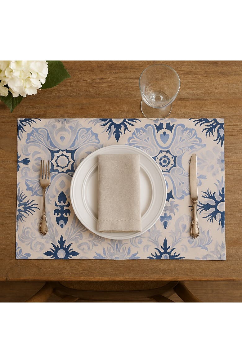 Blue Tile Placemats Set of 6 Decorations, 13" x 19", Alternate, color, Blue