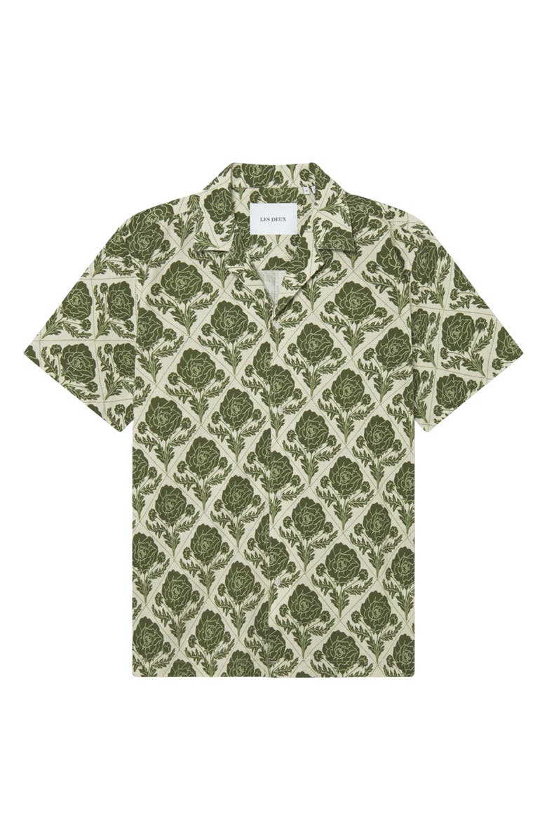 Les Deux Lesley Flower Tile Camp Shirt, Alternate, color, Vintage Green/Ivory