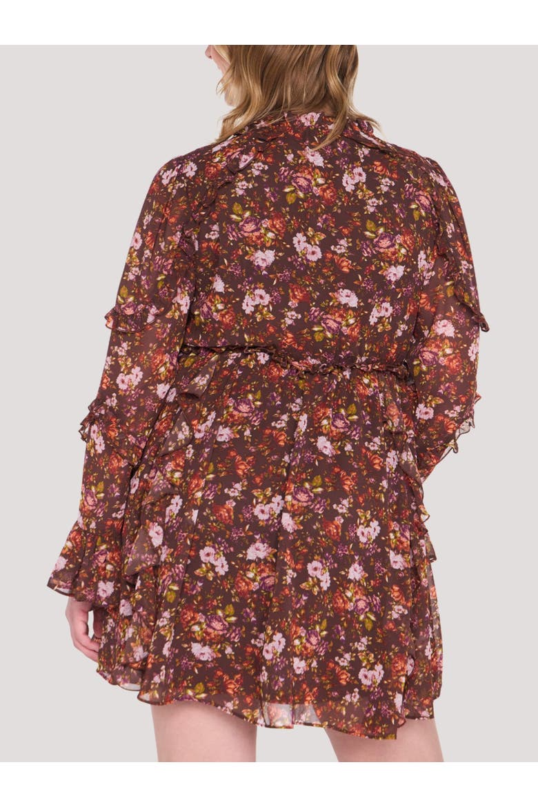 Long Sleeve Ruffle Mini Dress, Alternate, color, Brown Floral
