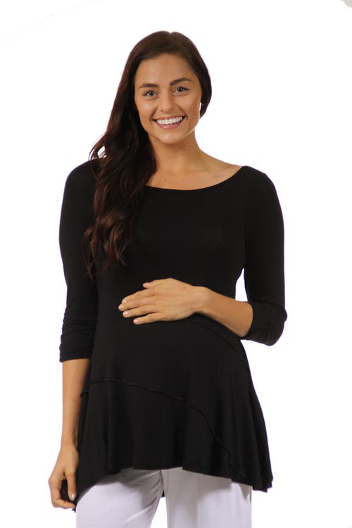24seven Comfort Apparel Ruched Sleeve Swing Maternity Tunic Top In Black