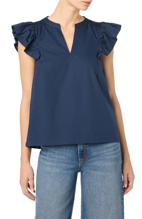 Split Neck Flutter Sleeve Top