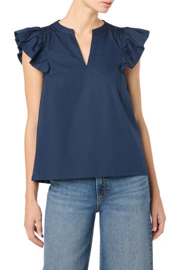 JOE'S JOE'S SPLIT NECK FLUTTER SLEEVE TOP