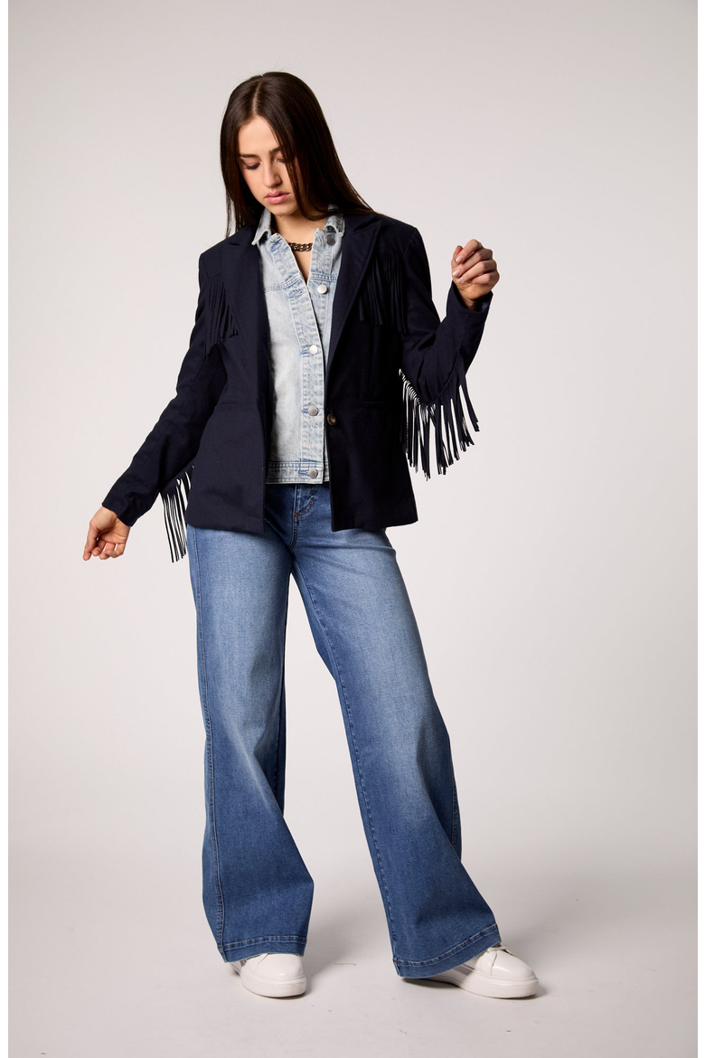 Helen Fringe Blazer with Removable Denim Insert, Alternate, color, Midnight