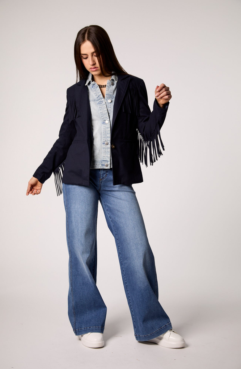 BLUE REVIVAL Helen Fringe Blazer with Removable Denim Insert, Alternate, color, Midnight