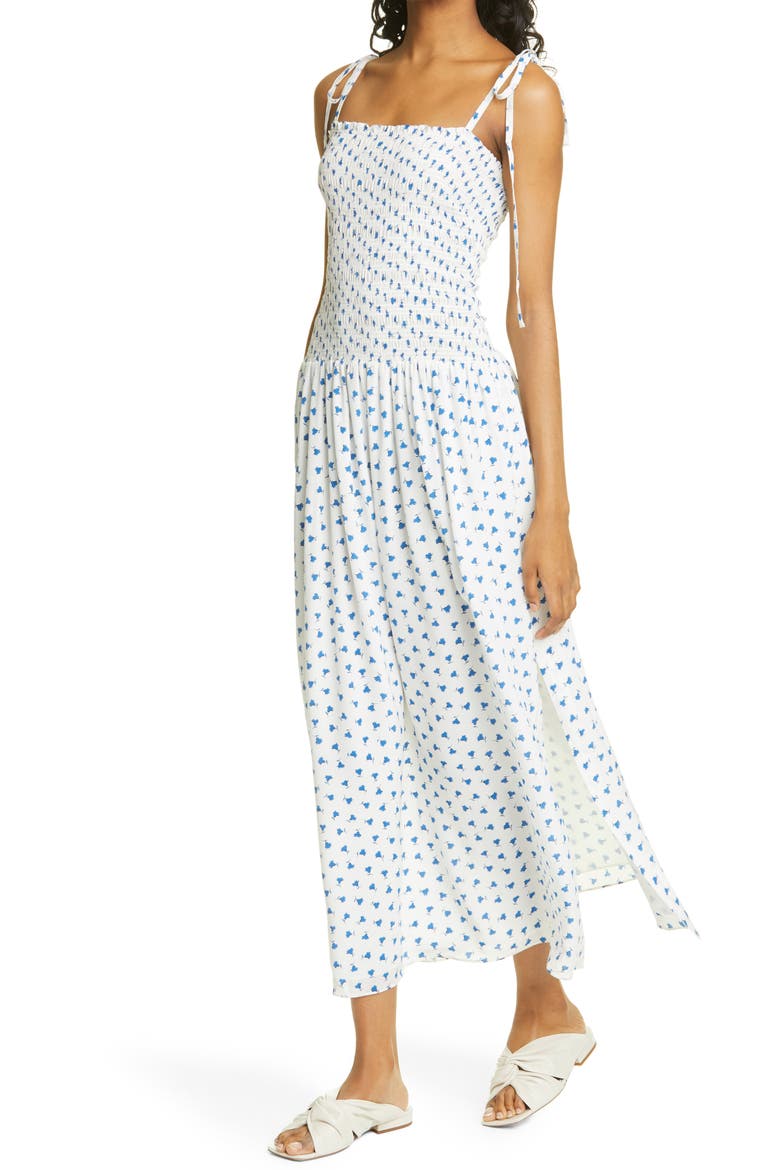 Emmy Floral Silk Sundress, Alternate, color, SNOW COMBO