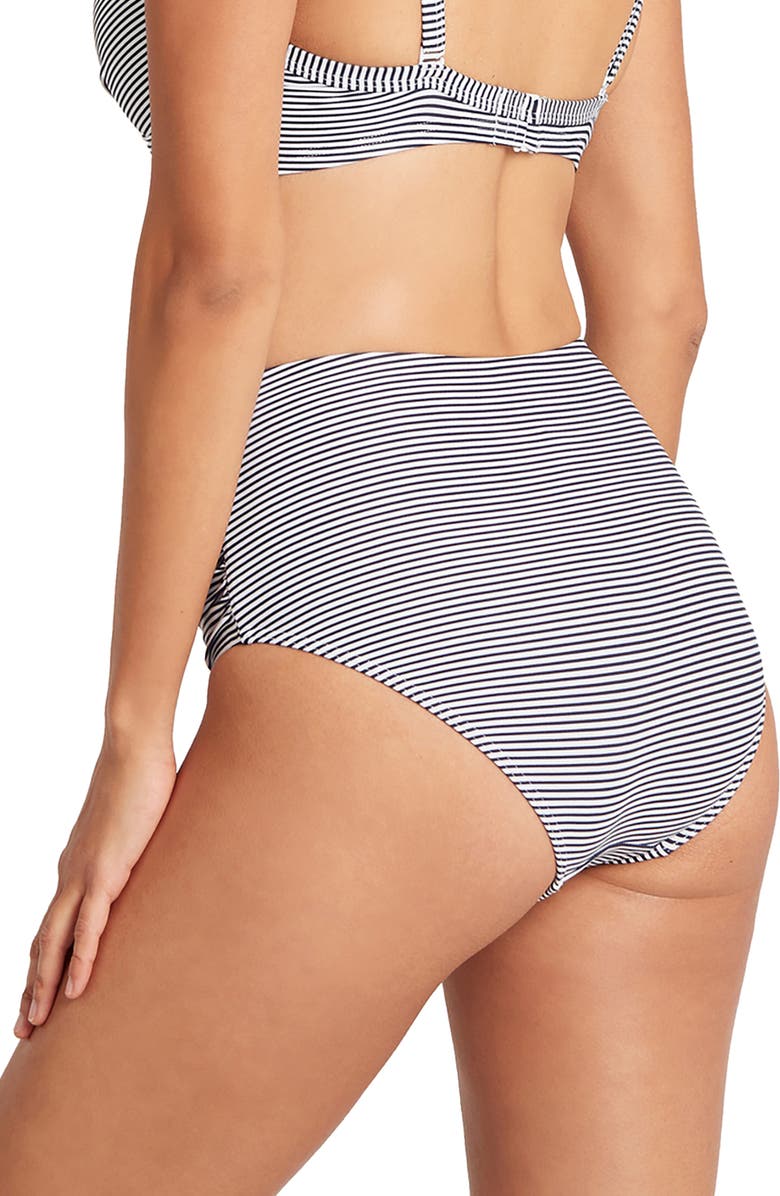 Sea Level High Waist Stripe Bikini Bottoms, Alternate, color, Night Sky