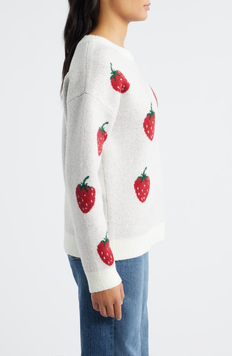 Bobeau Strawberry Jacquard Sweater, Alternate, color, Ivory/ Red