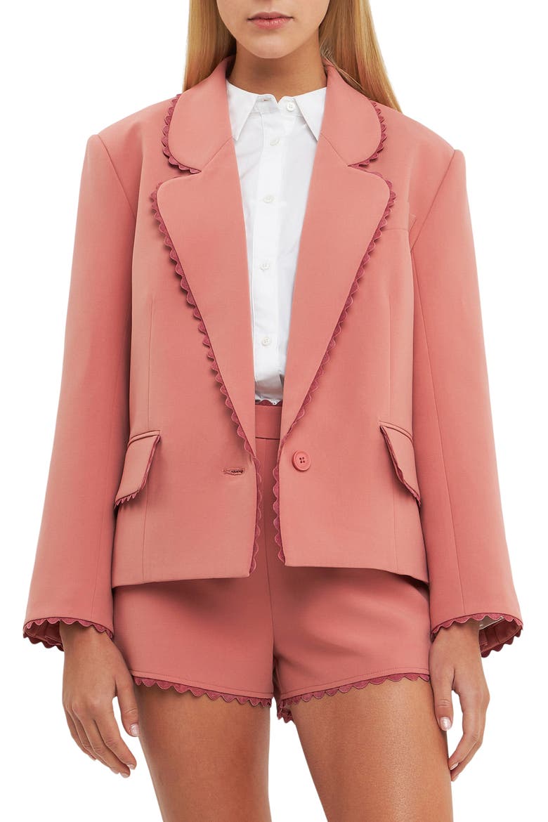 Rickrack Edge One-Button Blazer, Main, color, DUSTY ROSE