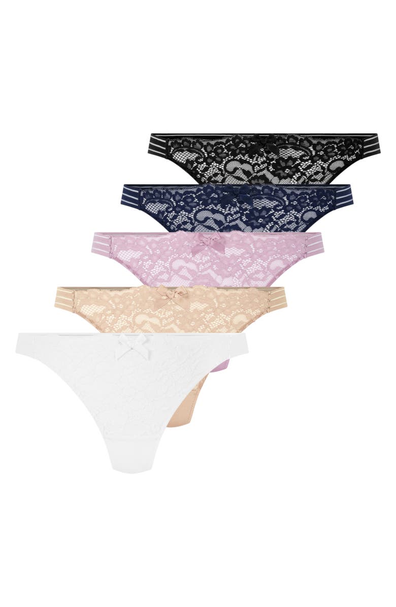 Hunkemöller 5-pack Sully Thong, Alternate, color, Peacoat