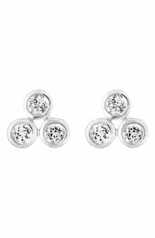 Sterling Silver White Sapphire Cluster Stud Earrings