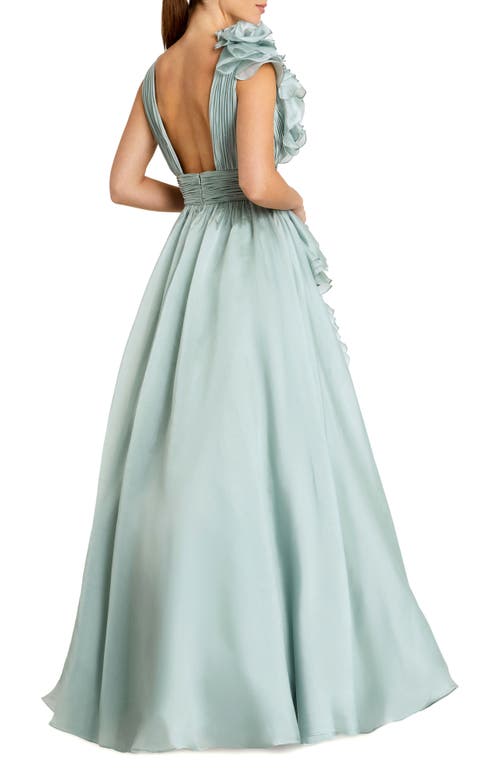 MAC DUGGAL MAC DUGGAL RUFFLE SHOULDER V-NECK CHIFFON BALLGOWN