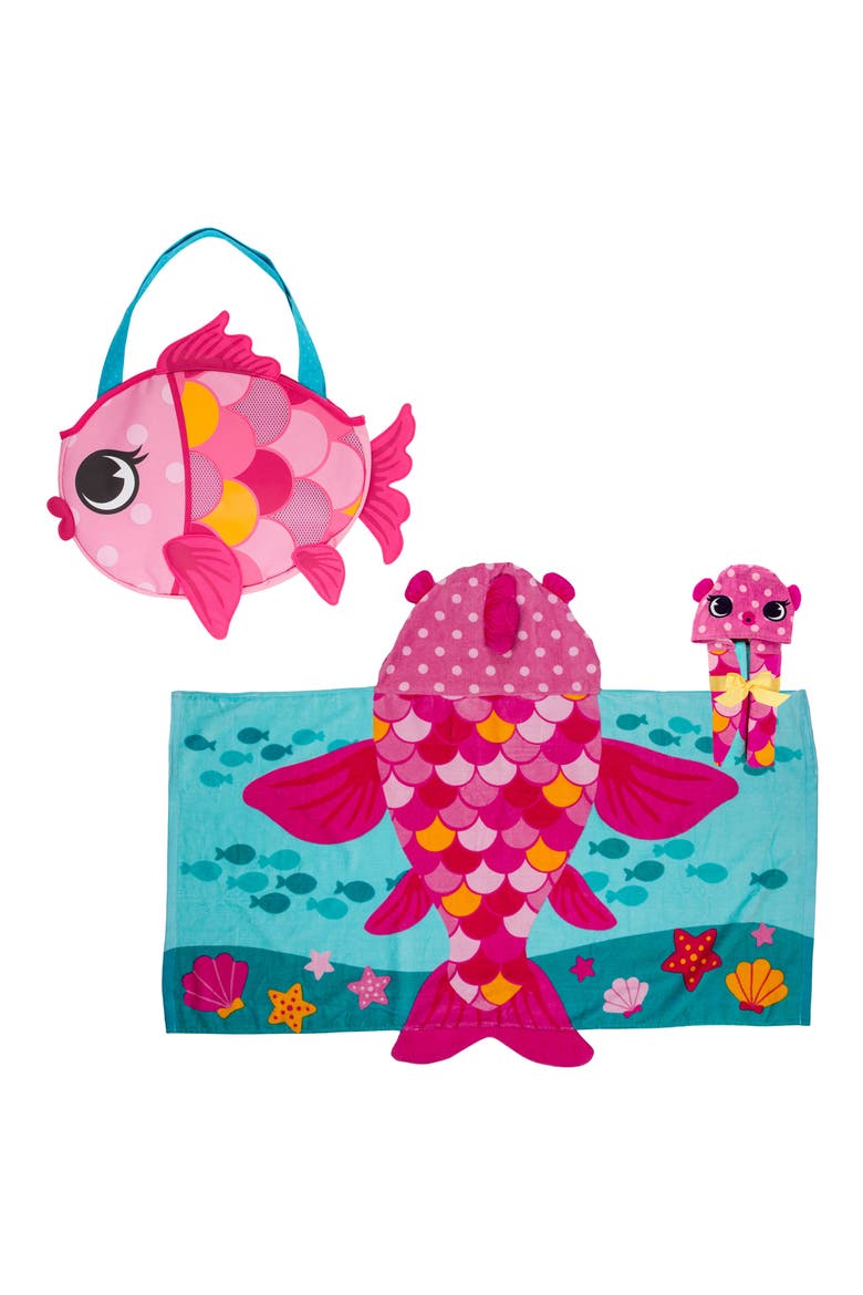 Beach Tote, Hooded Towel & Toys, Main, color, PINK FISH