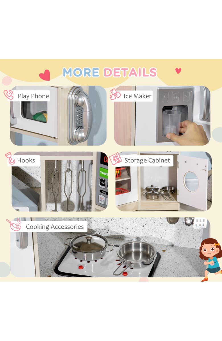 Qaba Ultra-Big Corner Kids Kitchen Playset with Sound Effects, Alternate, color, White