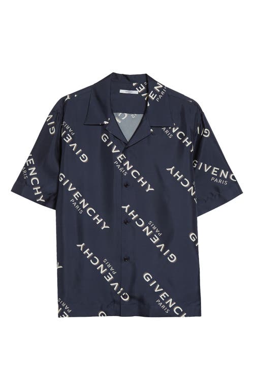 Givenchy Convertible-collar Logo-print Silk-twill Shirt In Blue