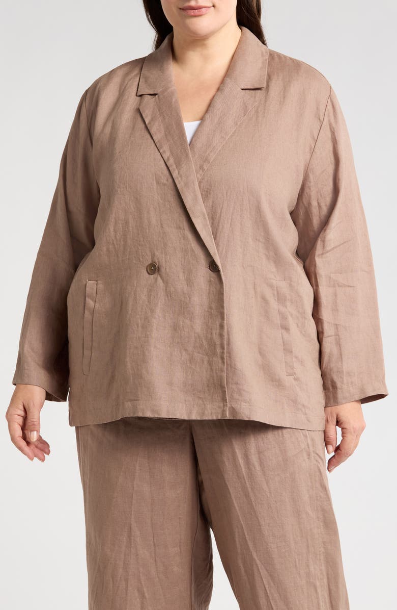Eileen Fisher Double Breasted Organic Linen Blazer, Alternate, color, Cocoa