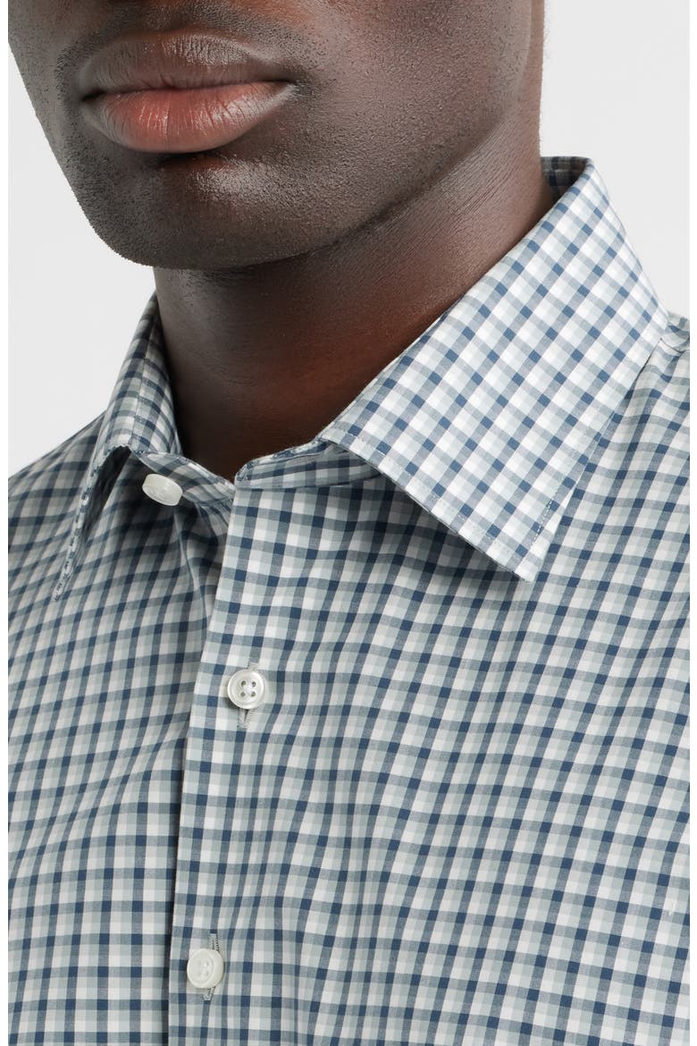 Ashborne Signature Trim Fit Cotton Check Dress Shirt, Alternate, color, TEAL ASHBORNE GINGHAM