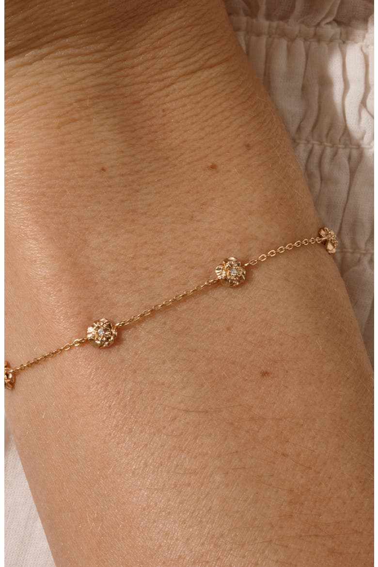 Cubic Zirconia Birthstone Flower Station Bracelet, Alternate, color, GOLD JANUARY