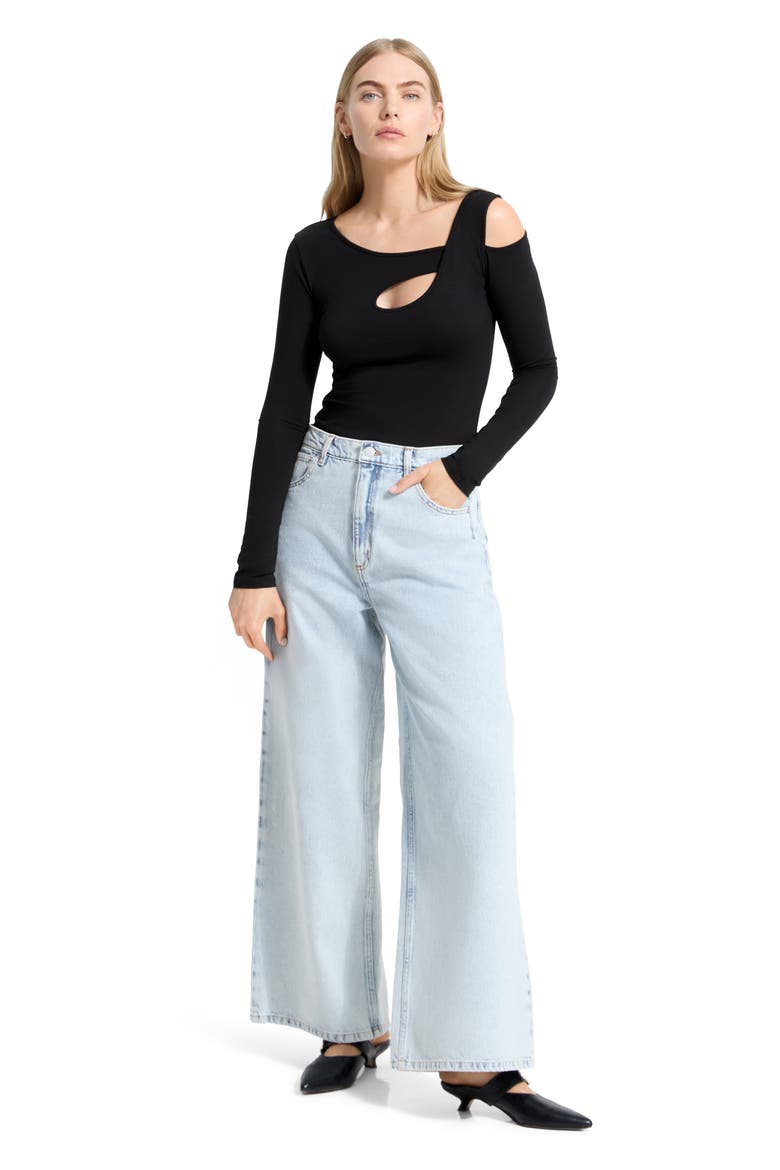 Lotte Cutout Detail Long Sleeve Top, Alternate, color, BLACK