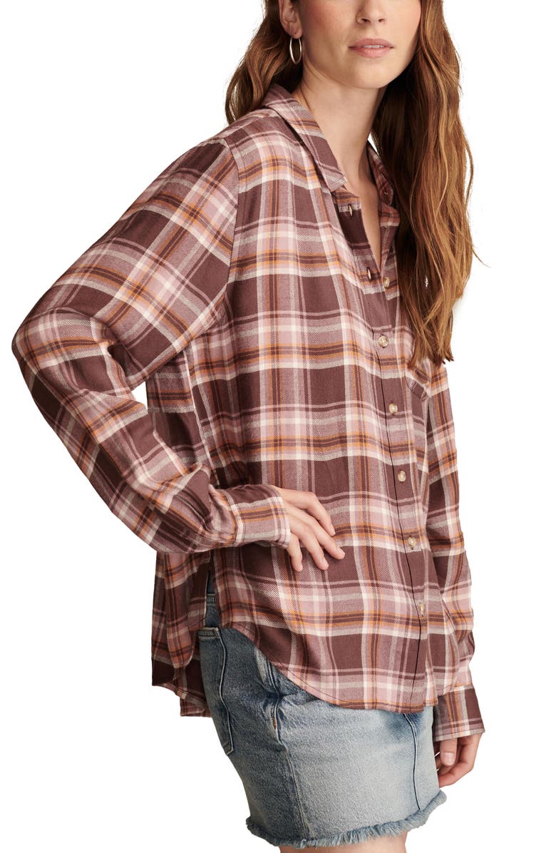 Lucky Brand Cloud Plaid Boyfriend Shirt, Alternate, color, Magenta Plaid
