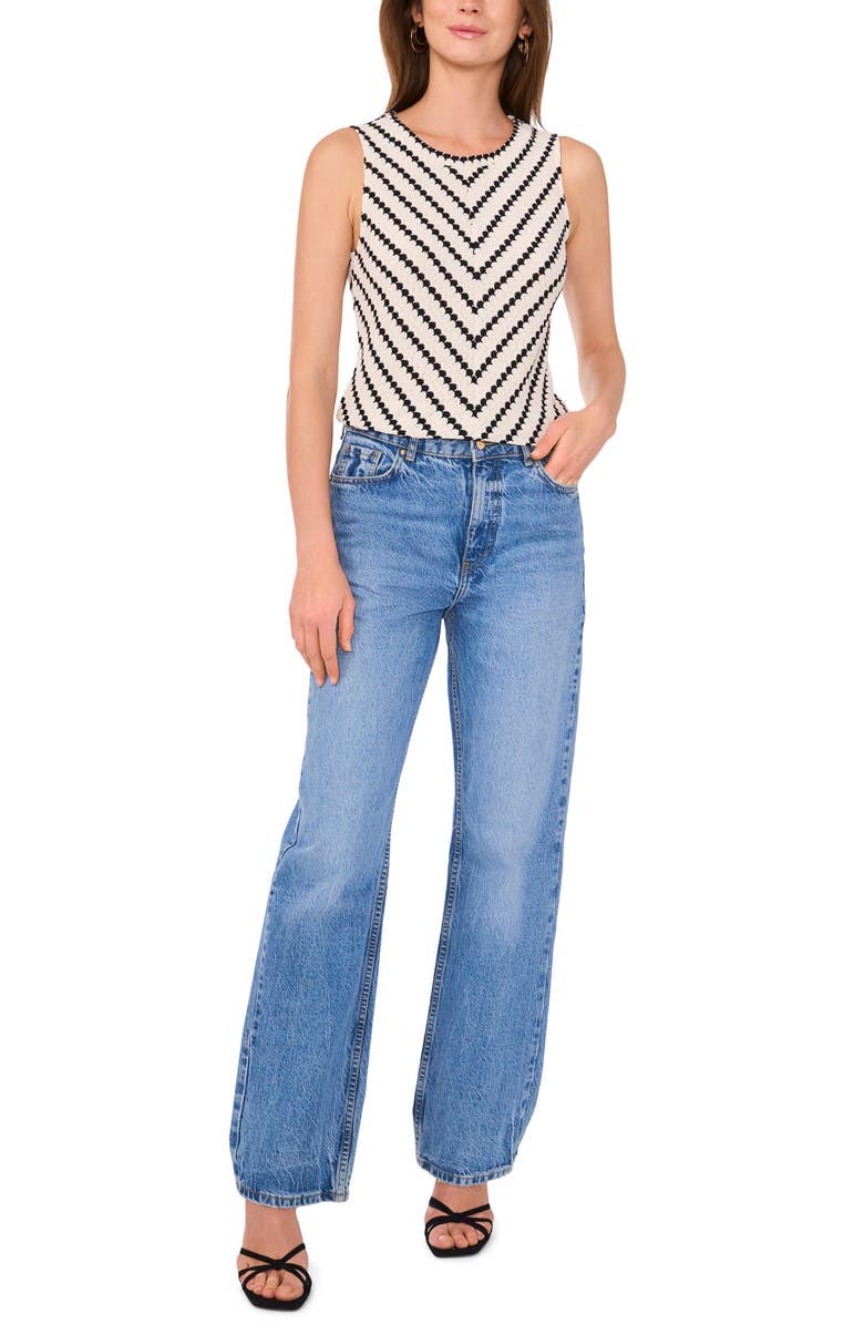 Vince Camuto Chevron Stripe Sleeveless Top, Alternate, color, New Ivory