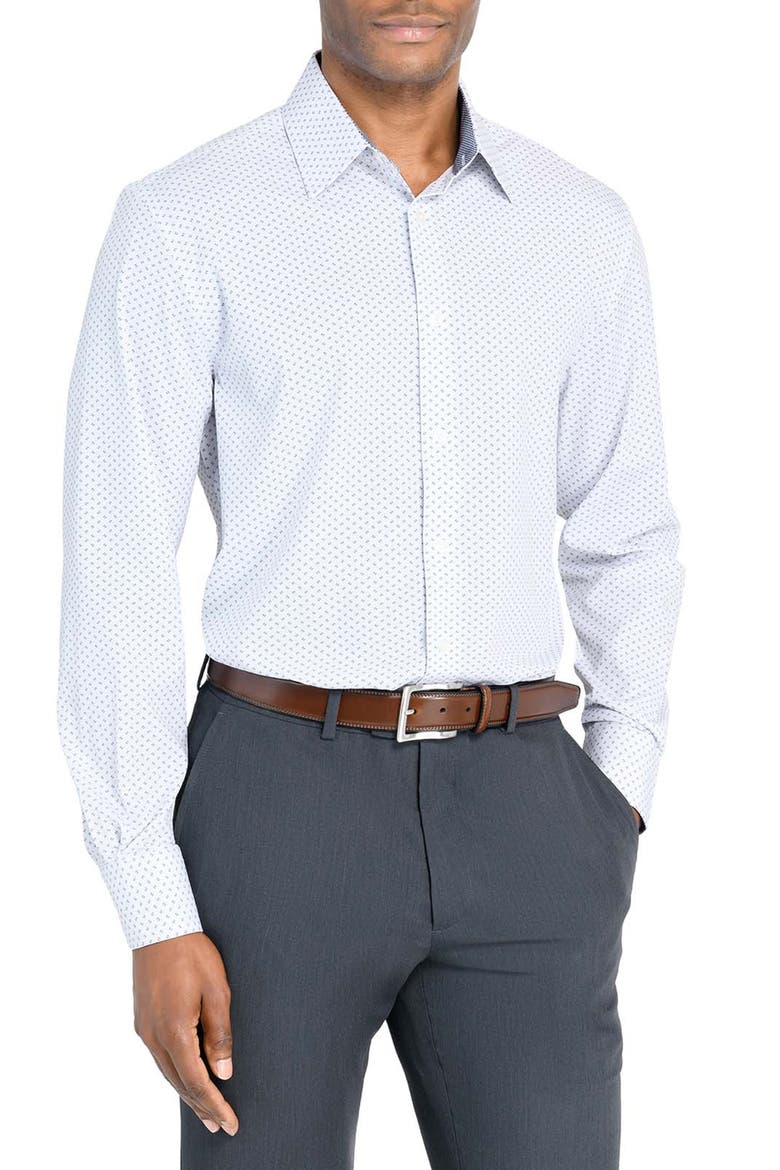 Regular Fit Dash Print Performance Dress Shirt, Main, color, WHITE/ BLACK