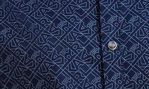 Karl Lagerfeld Paris Karl Print Short Sleeve Button-up Shirt In Blue