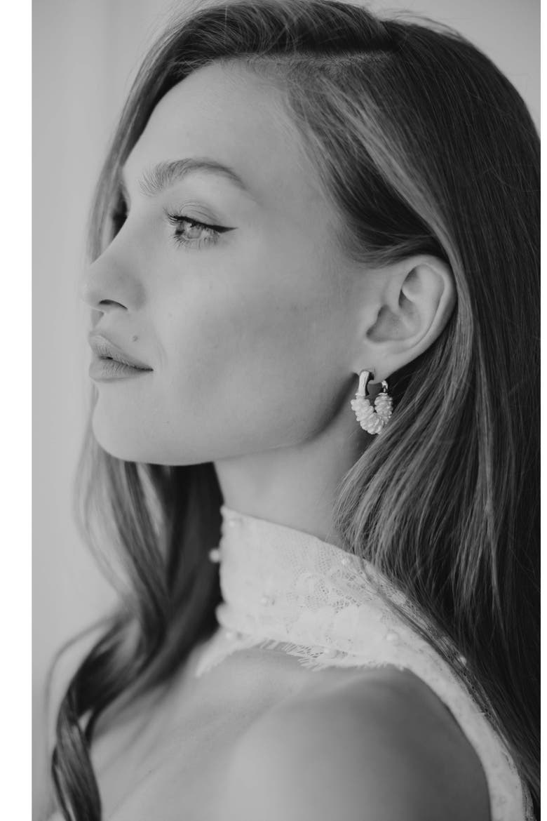 Chateau Pearl Hoops, Alternate, color, Gold