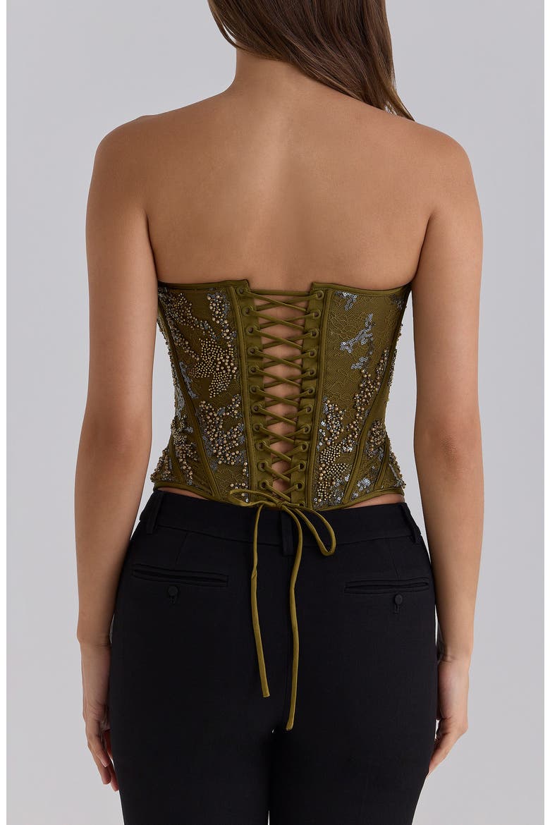 Calliope Embellished Lace Corset Top, Alternate, color, OLIVE