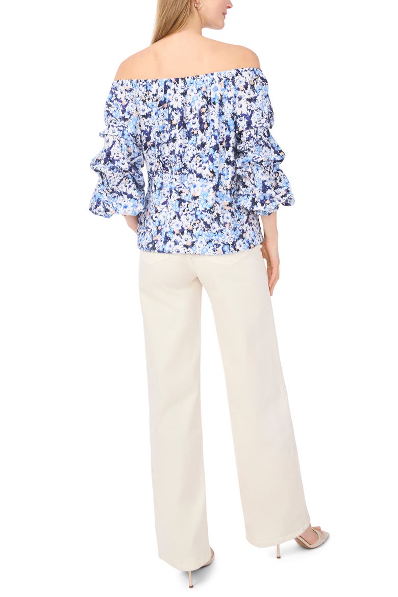 Floral Off the Shoulder Bubble Sleeve Top, Alternate, color, 462 BLUE SHADOW