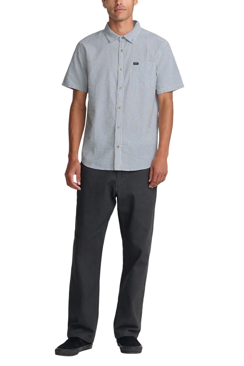 That'll Do Seersucker Short Sleeve Button-Up Shirt, Alternate, color, VINTAGE NAVY
