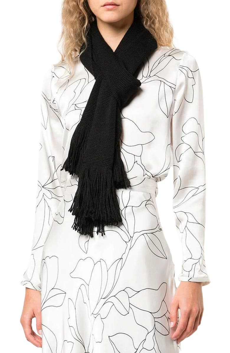 Voz Solid Fringe Scarf, Alternate, color, Black