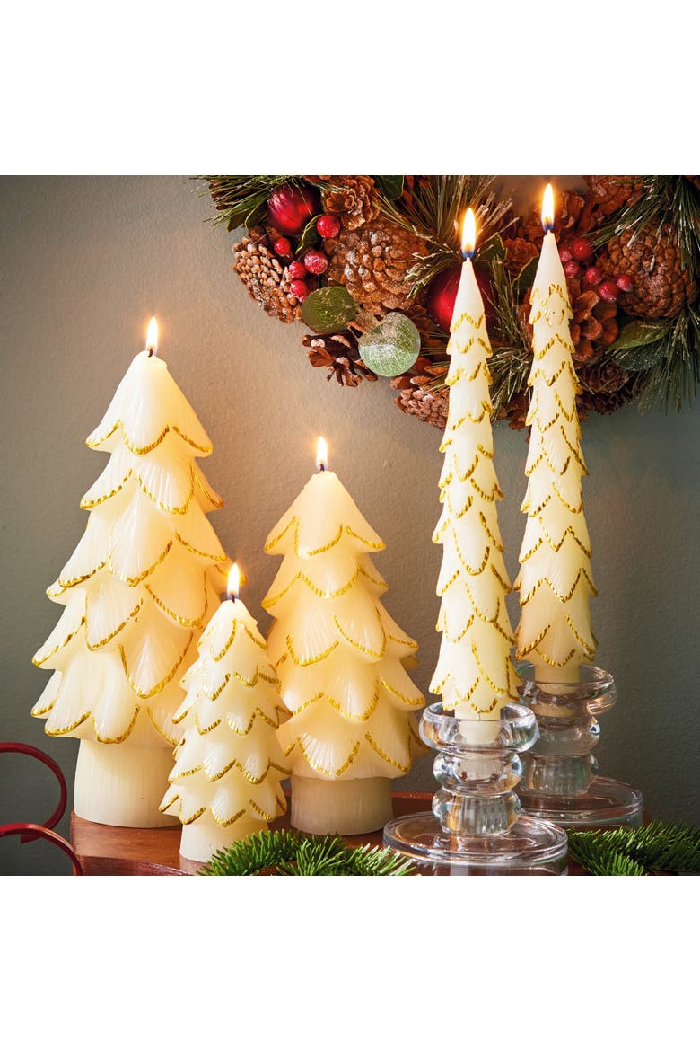 Gilded Pine Tree Large Ivory Sculpted Candle for Christmas, Alternate, color, Beige