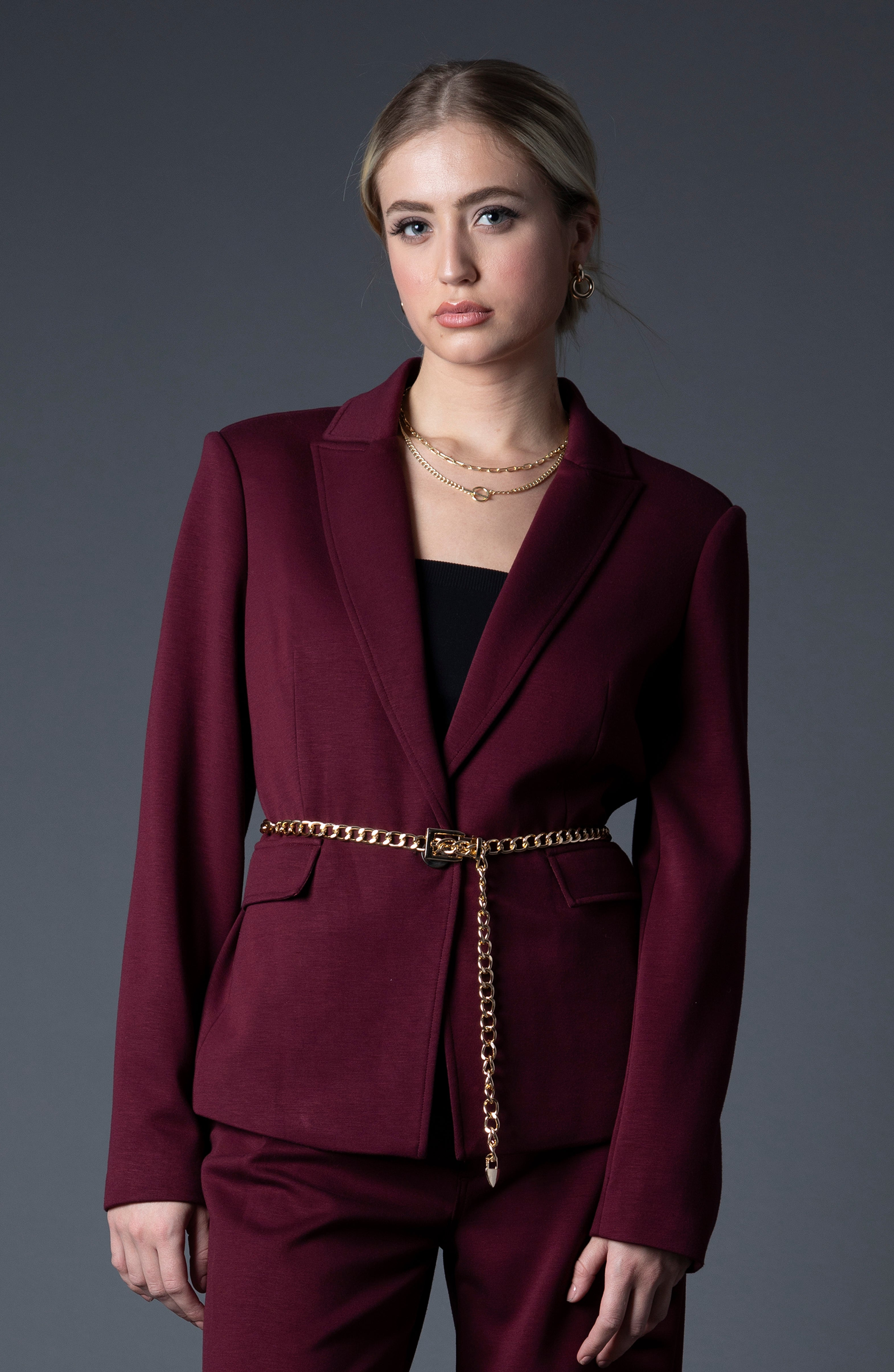 BLUE REVIVAL Taylor Belted Blazer in Vampy 