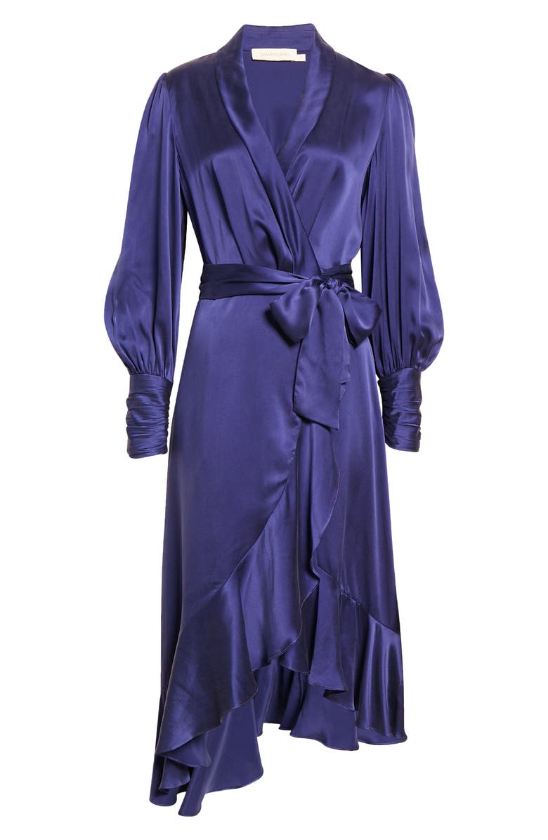 Zimmermann Long Sleeve Silk Wrap Dress, Alternate, color,