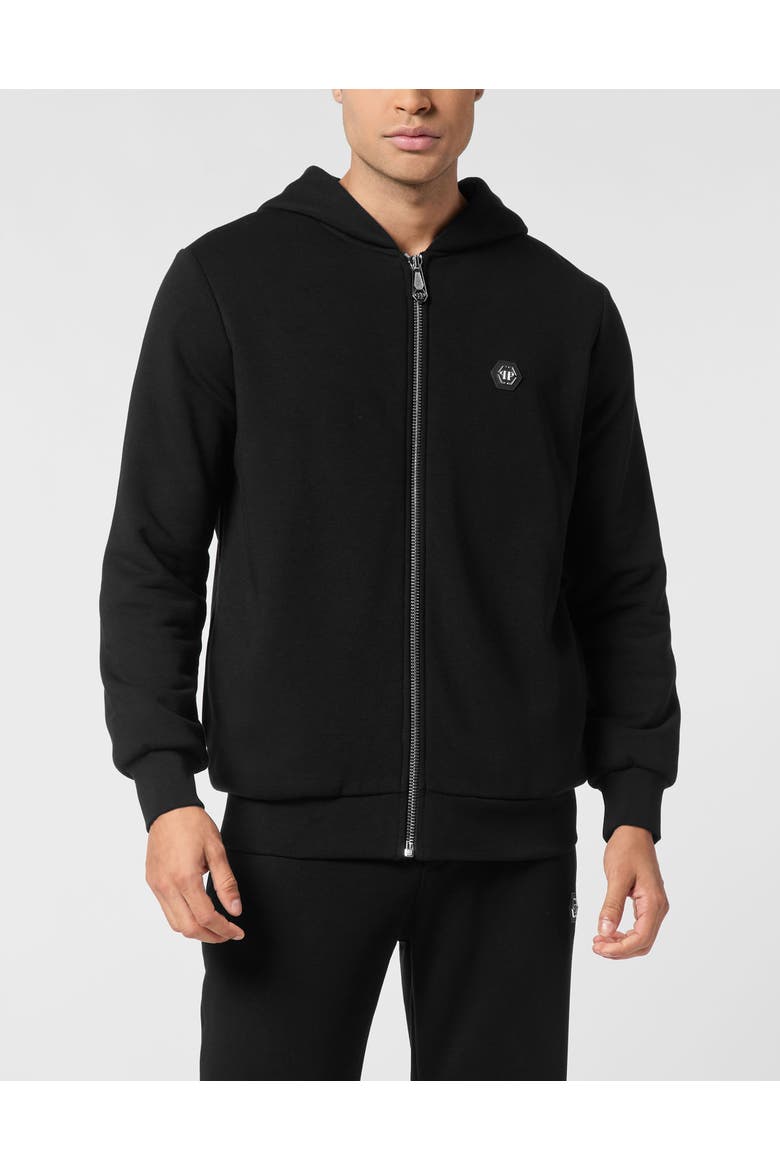 Fleece Zip Hoodie Skull America Men, Main, color, black