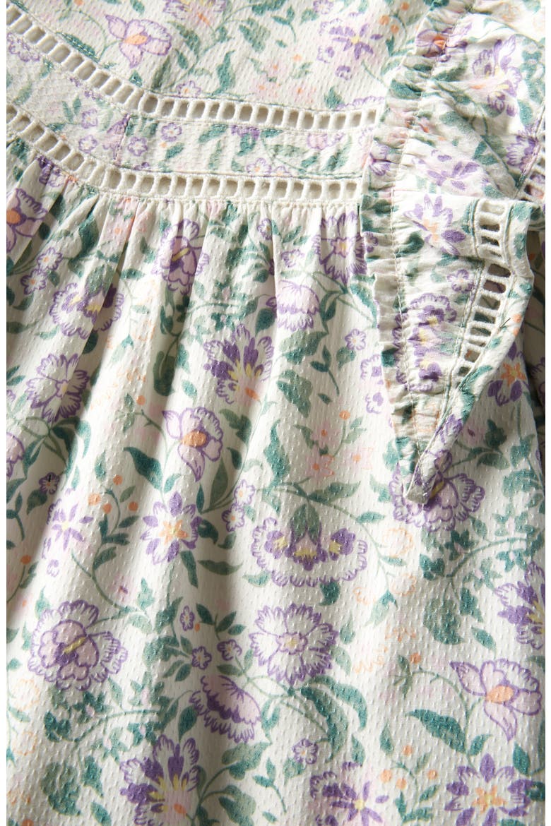 Kids' Floral Print Ruffle Puff Sleeve Dress, Alternate, color, IVORY EGRET LIZZY BROCADE