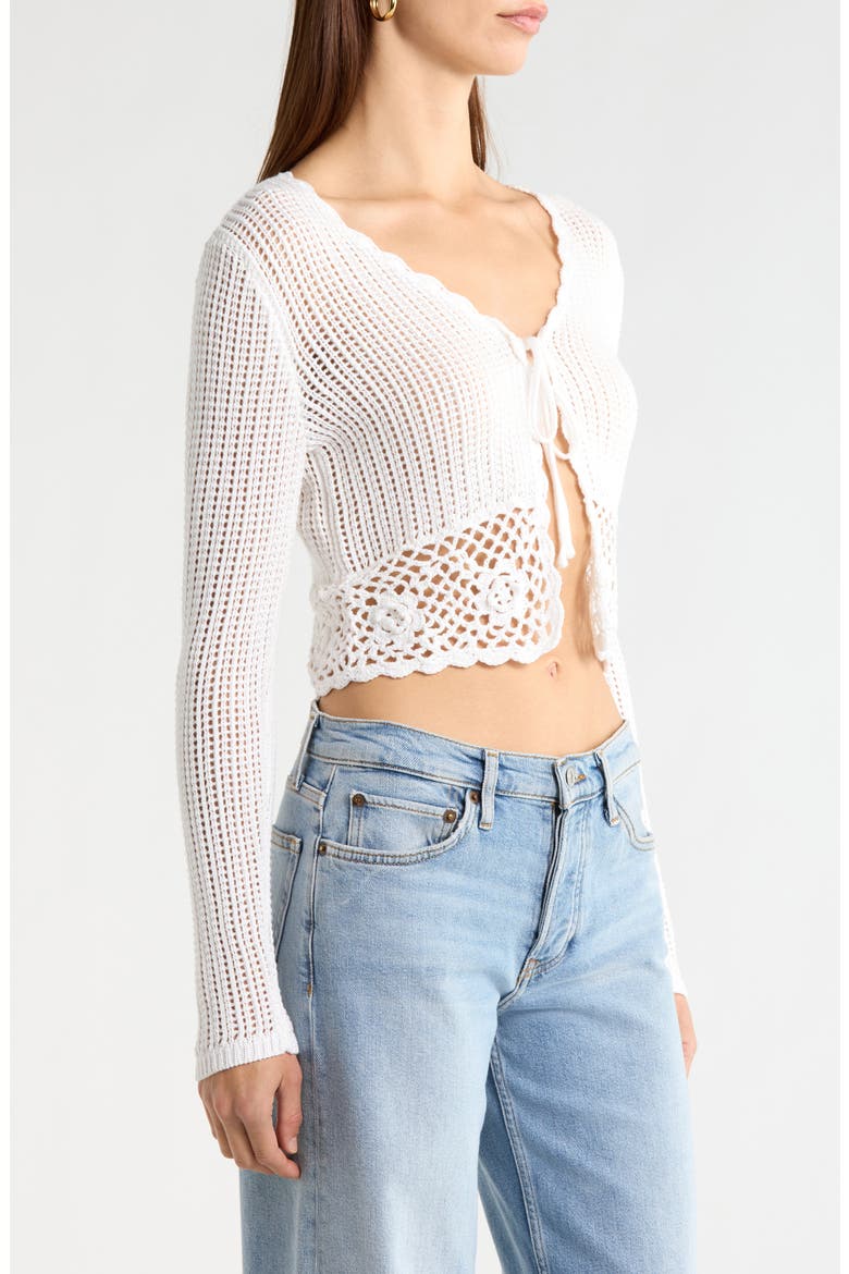 Crochet Detail Tie Front Sweater, Alternate, color, IVORY