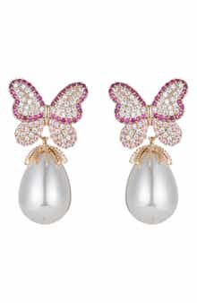 EYE CANDY LOS ANGELES Jaci CZ Butterfly & Imitation Pearl Drop Earrings