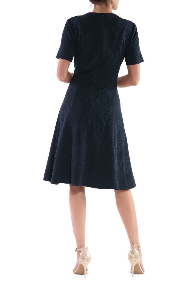 Floral Jacquard Fit & Flare Dress, Alternate, color, NAVY