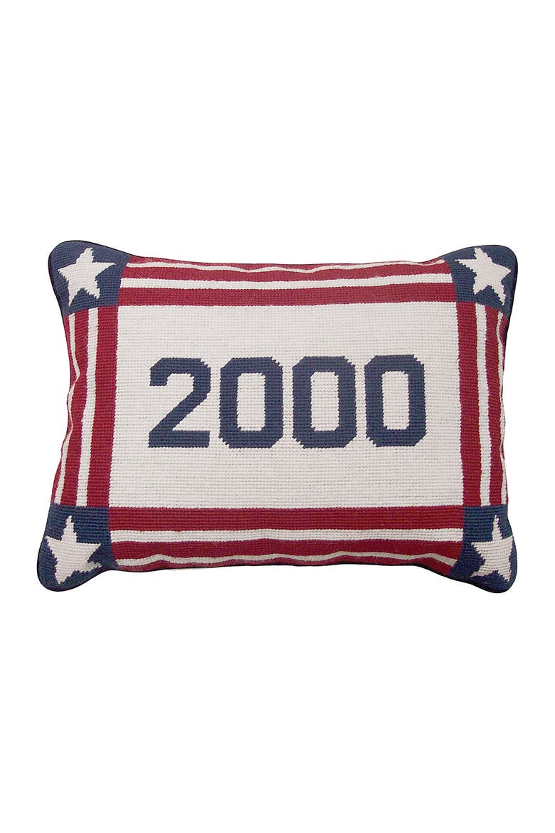 Two Thousand Needlepoint Accent Throw Pillow, Main, color, Blue