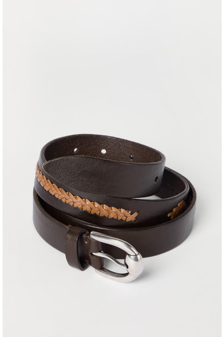 Leather braided pattern belt, Alternate, color, Chocolate