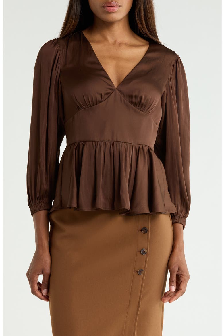 Savannah V-Neck Peplum Top, Main, color, ESPRESSO