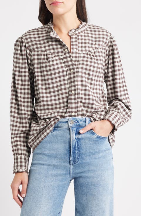 Alanna Ruffle Gingham Snap-Up Shirt
