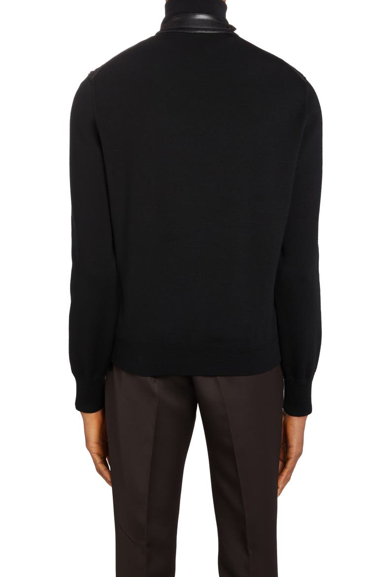 Mixed Media Funnel Neck Zip Sweater, Alternate, color, BLACK