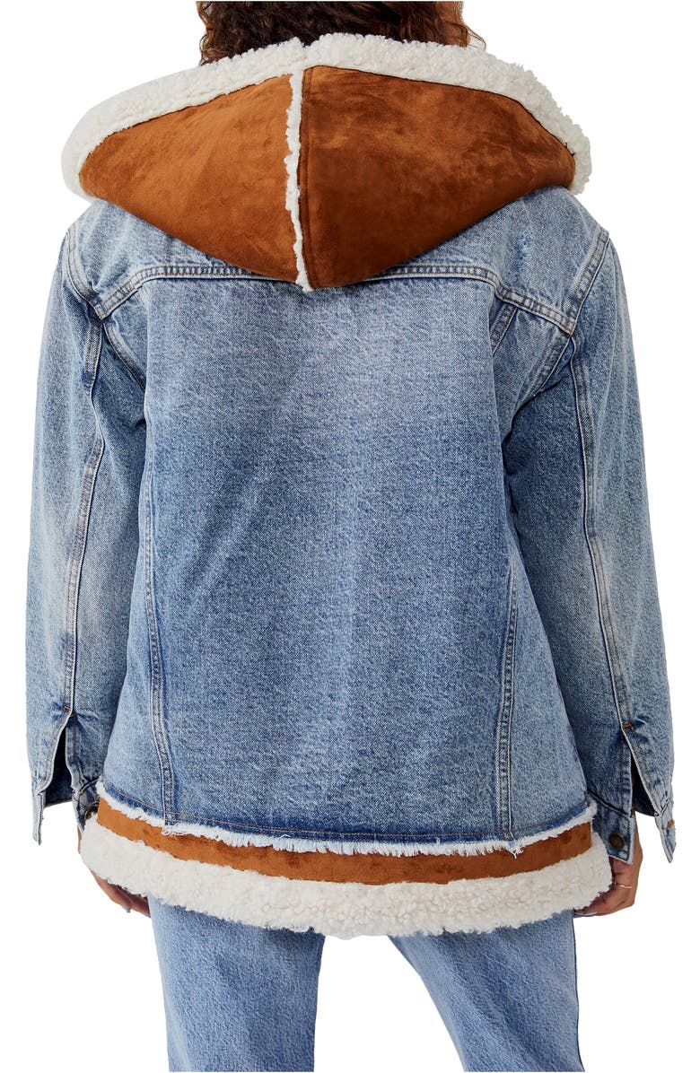Free People We the Free Magnolia Faux Shearling Lined Hooded Cotton Denim Jacket, Alternate, color,