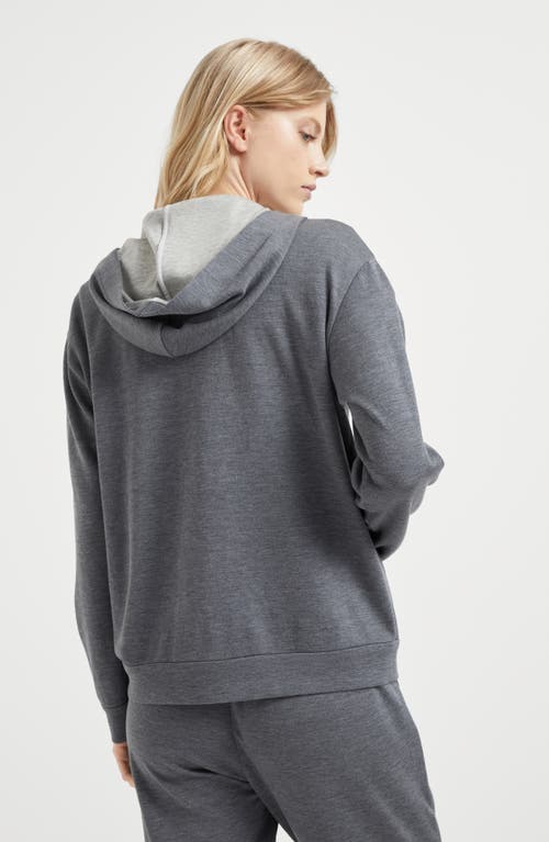 Brunello Cucinelli Brass Inserts Grey Cotton And Silk Hoodie In Dark Grey