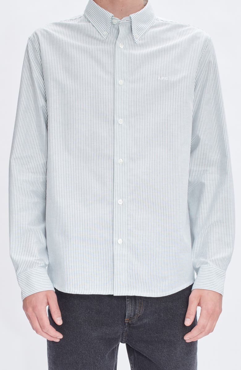 A.P.C. Chemise Greg Stripe Organic Cotton Button-Down Shirt, Alternate, color, 