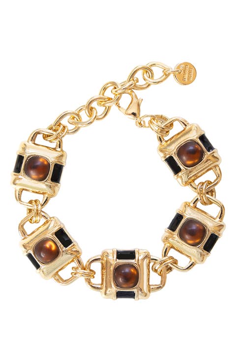 Clara Goldtone Cabochon Link Bracelet