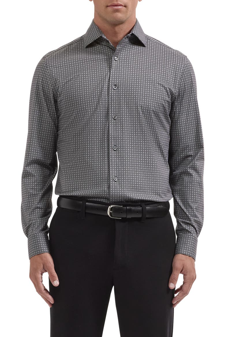 Devon OoohCotton® Print Button-Up Shirt, Main, color, BLACK