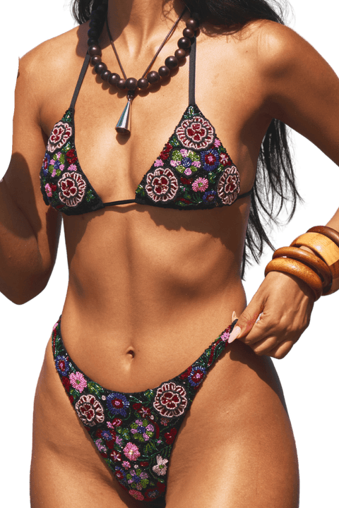 Fleur 3D Hand Beaded Triangle Bikini Top